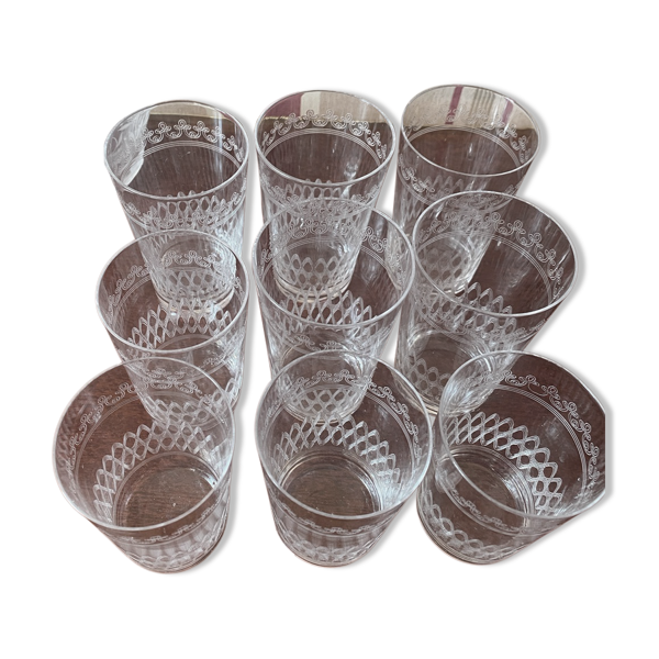 9 verres baptême cristal gravés