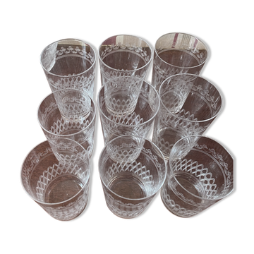 9 glasses baptism crystal engraved