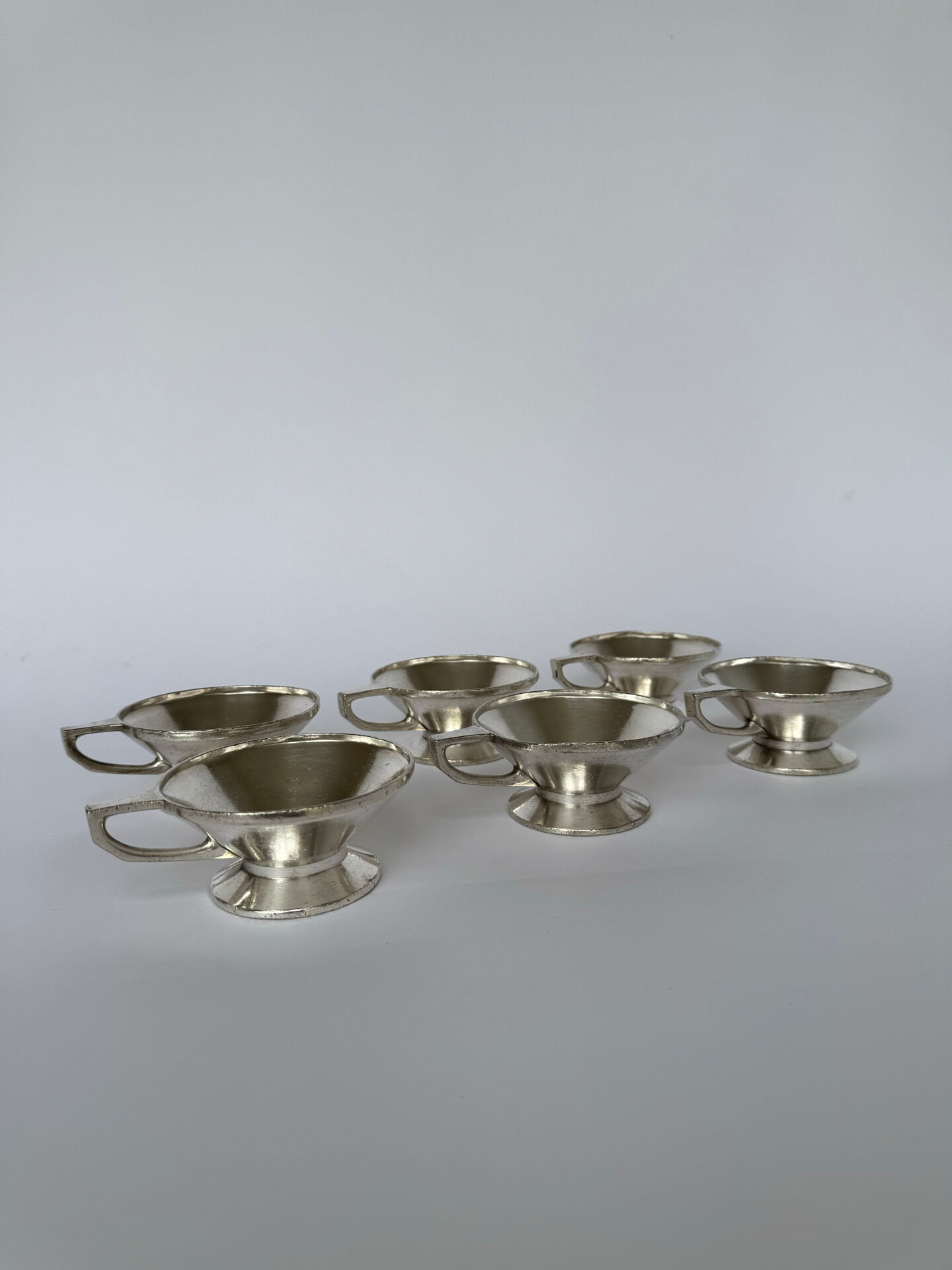Set of 6 Mid Century Modern Silver Plated Coffee Cups