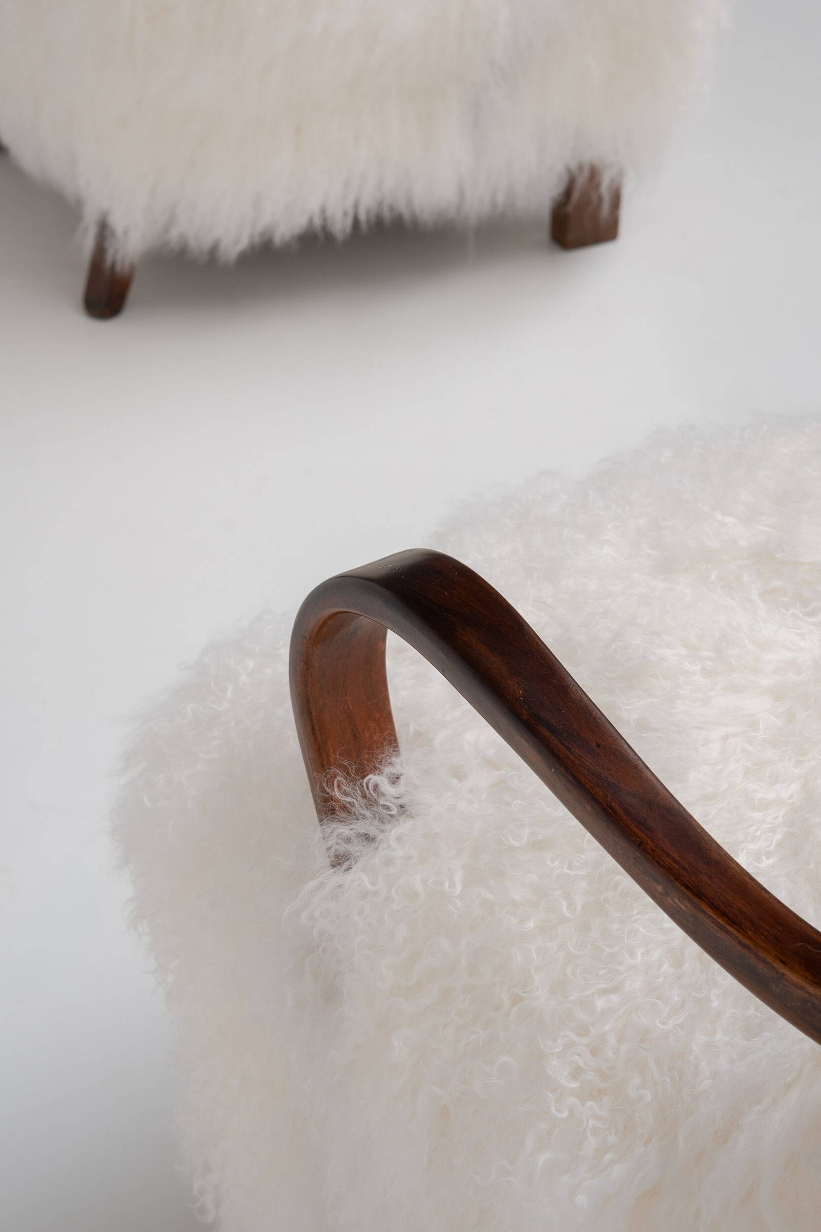 Pair of Art Deco Armchairs in Mongolian Sheepskin, 1950s