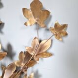 Large Brutalist brass wall light with maple branch, 1970s