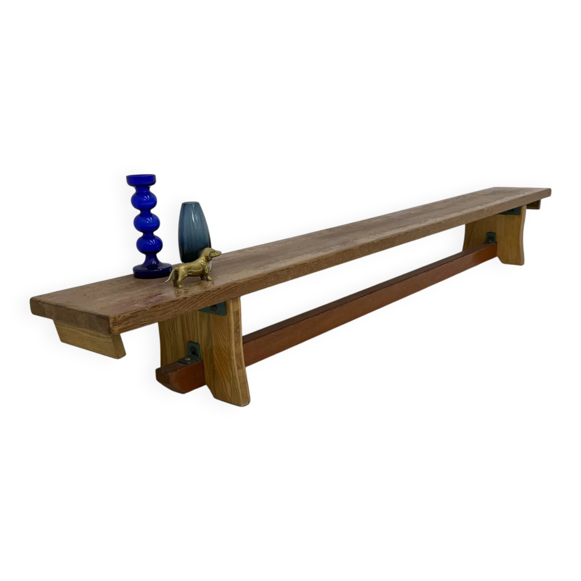 Vintage solid wooden school bench, 1970s