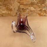 Ancien Vide Poche Coupe Cristal Violet & Transparent Vintage #B086