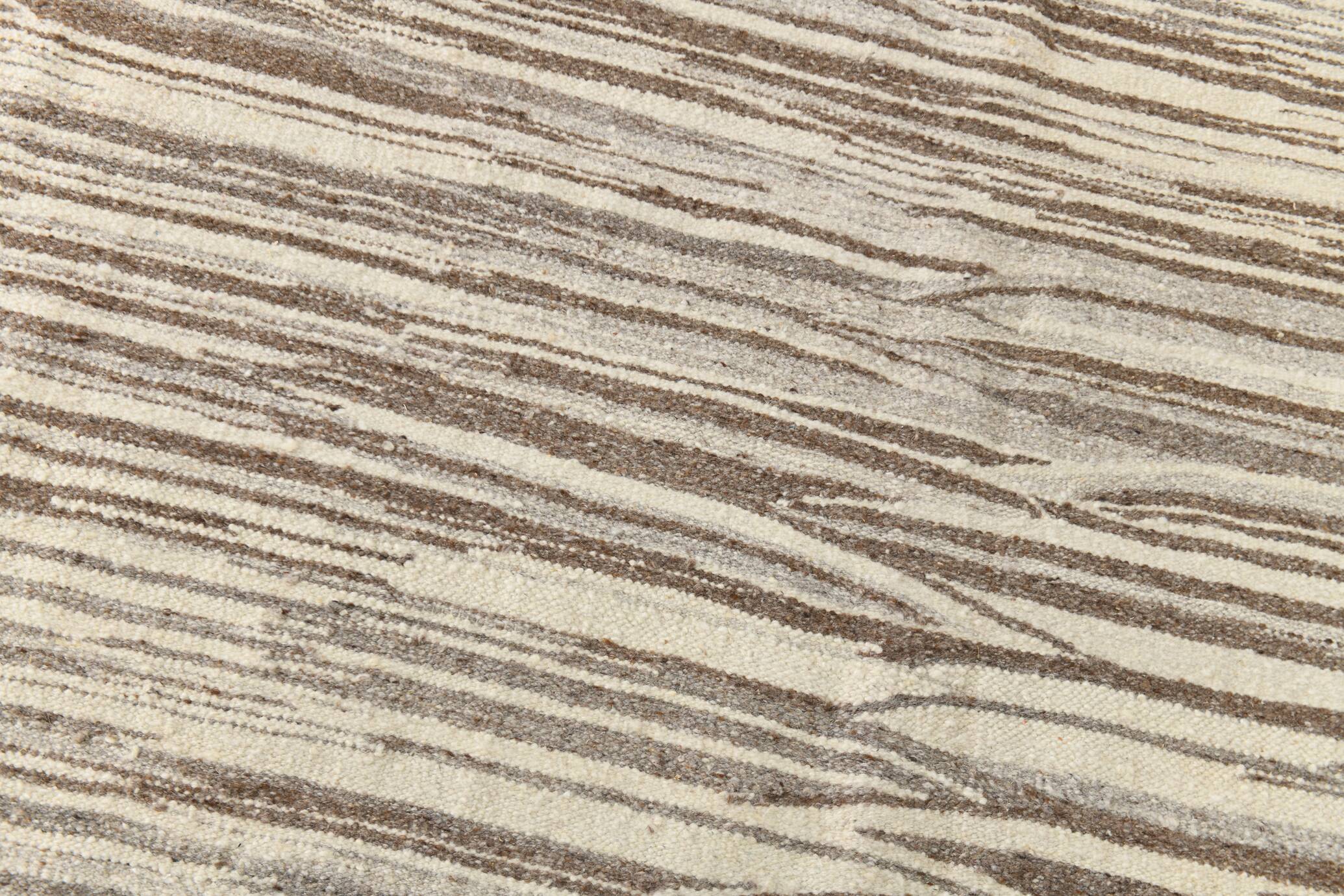 8x10 Beige & Light Brown %100 Wool Handmade Striped Kilim Rug, 232x291 Cm