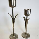 Pair of chromed tulip candle holders, 1970s, Italy