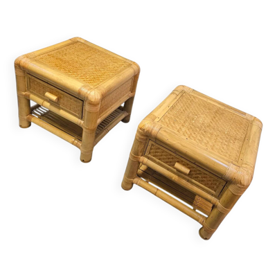 2 tables de chevet / tables d'appoint en bambou / années 1980