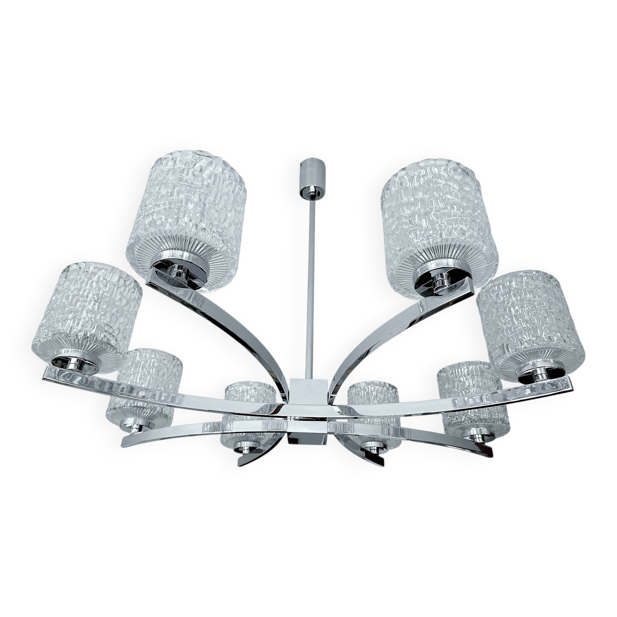 Large Vintage Architectonic  Chrome Glass Pendant Light