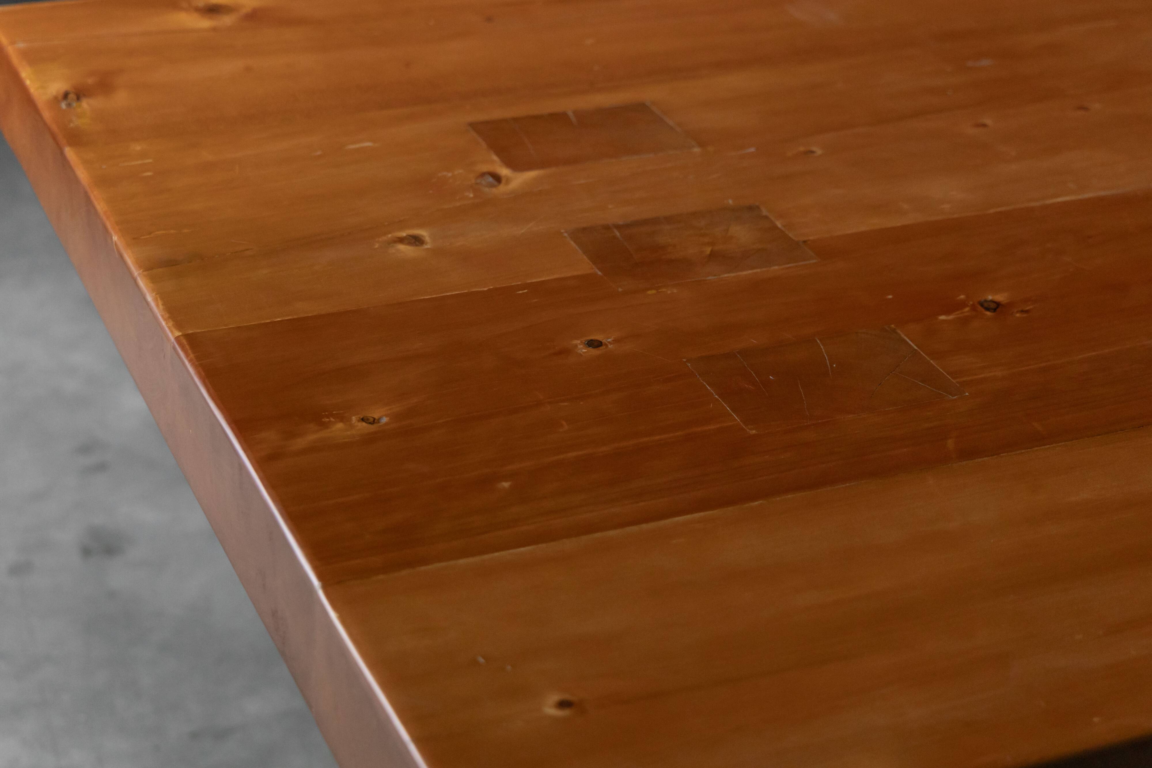 Alpine elmwood dining table in the style of Pierre Chapo, France, 1960s