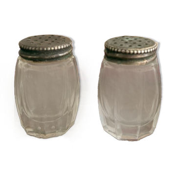 Vintage Salt and Pepper Set, Salt Shaker, Pepper Shaker, Art Deco Case and Bottle