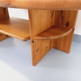 Vintage oval rectangular modernist coffee table in solid pine from the years.