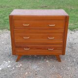 Vintage 1950s pine chest of drawers, compass legs, 3 drawers