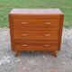 Commode vintage des années 50 en pin, pieds compas, 3 tiroirs