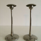 Pair of silver style Deco candlesticks