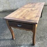 Solid oak farmhouse table, one drawer, vintage, early 20th century.