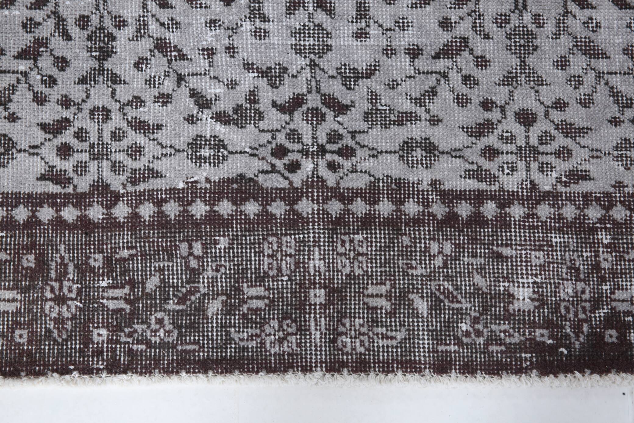 4x7 Turkish Floral Gray & Black Vintage Rug, 124x208Cm