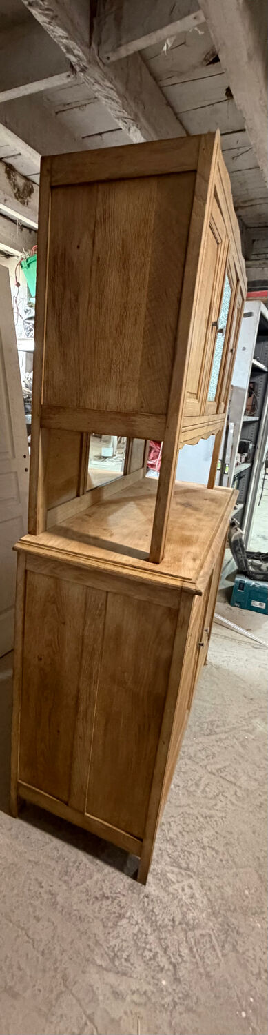 Renovated solid oak sideboard – vintage chic country buffet – glass display