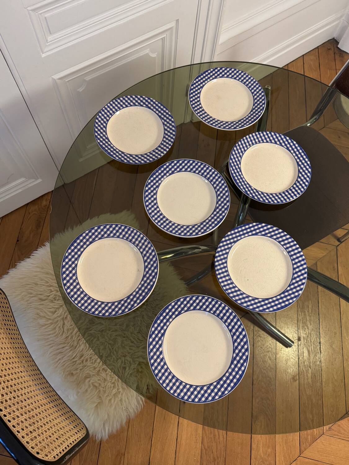 Blue Vichy dessert plates