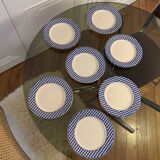 7 assiettes à dessert Vichy bleu