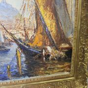 Huile sur panneau "le port de Marseille" vers 1950