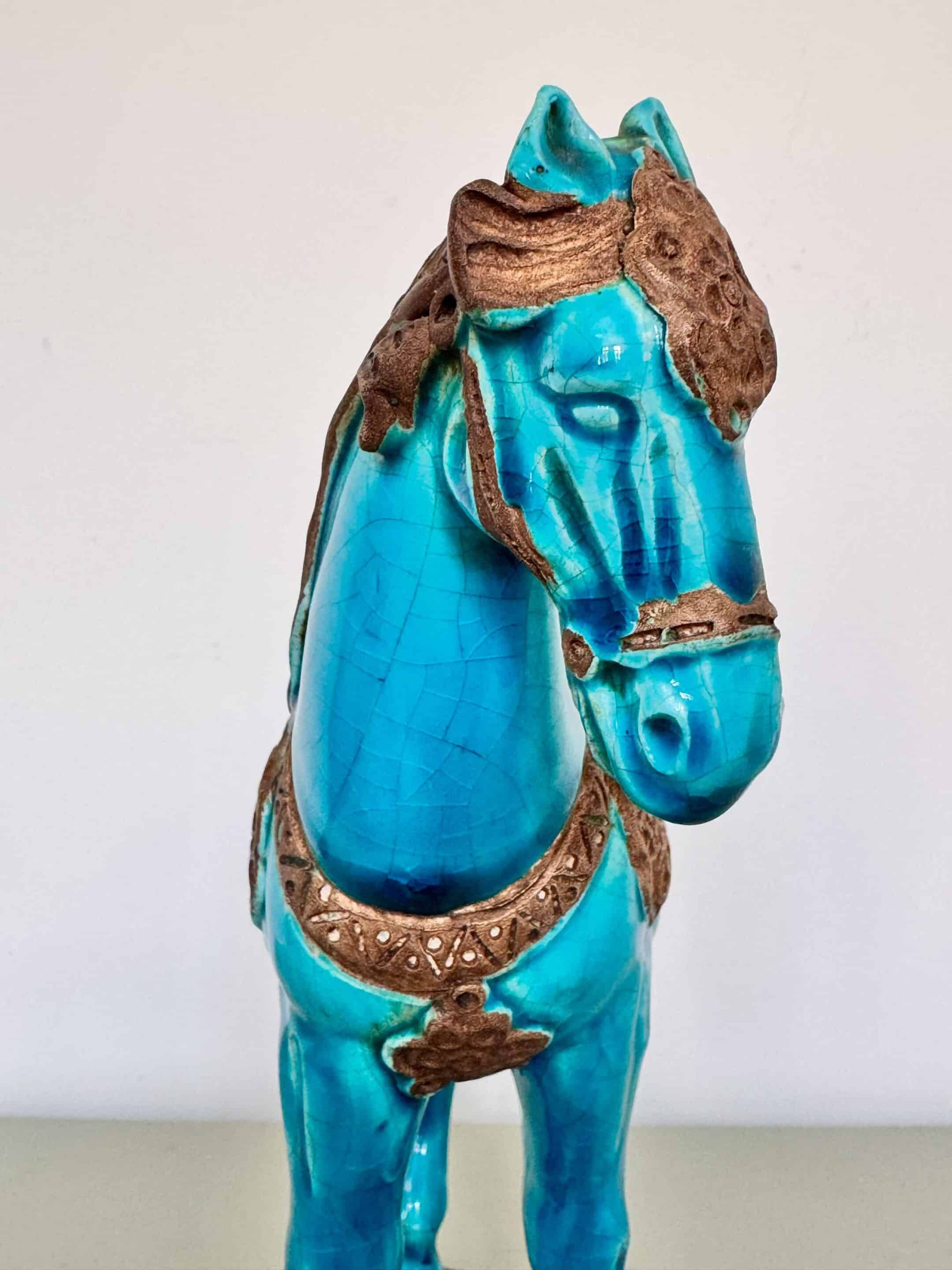 Sculpture of a Tang horse in turquoise blue earthenware