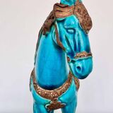 Sculpture of a Tang horse in turquoise blue earthenware