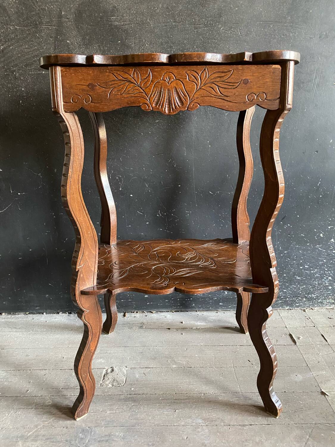 Antique engraved wooden side table