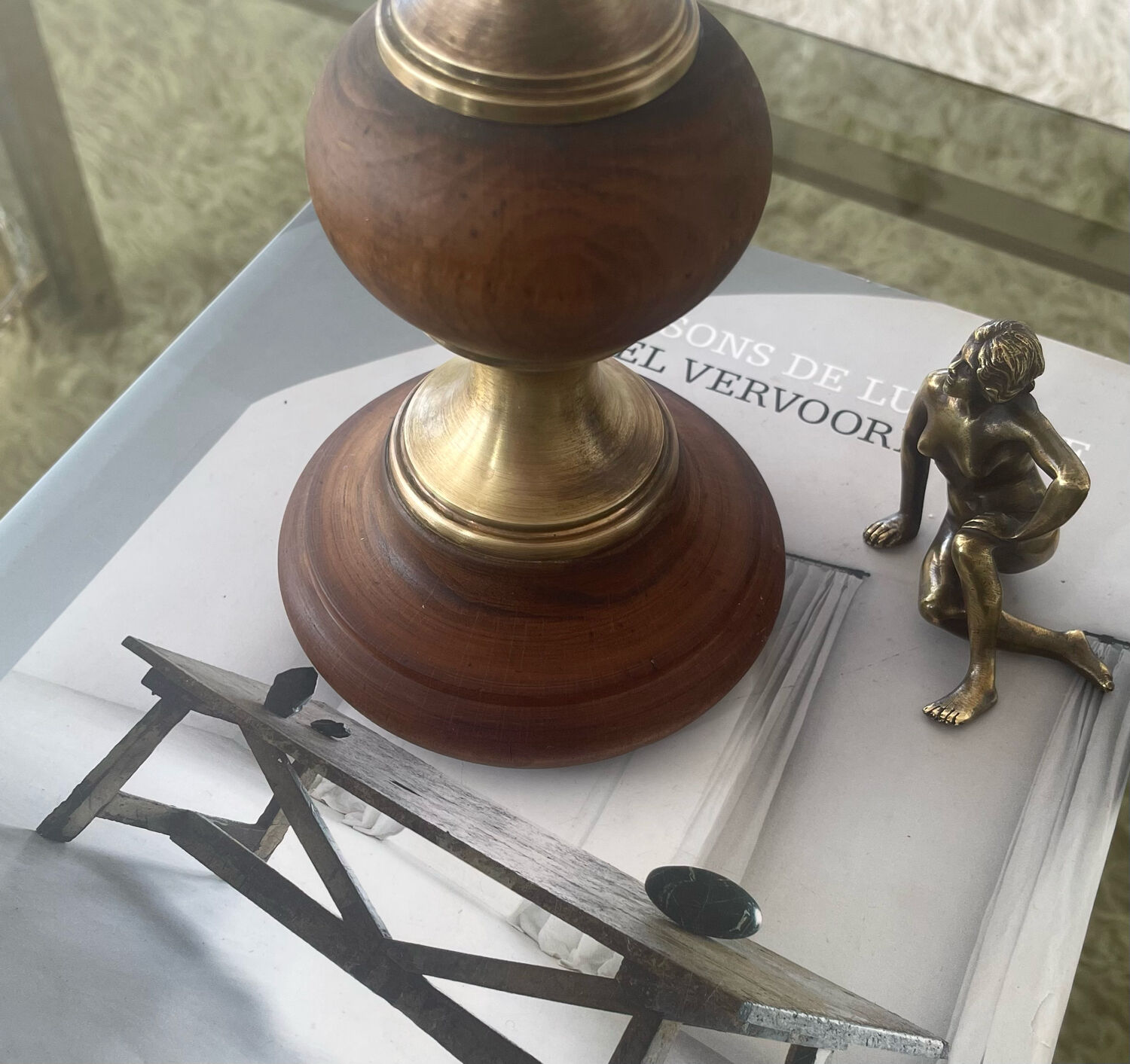 Wood and brass candle holder 1970