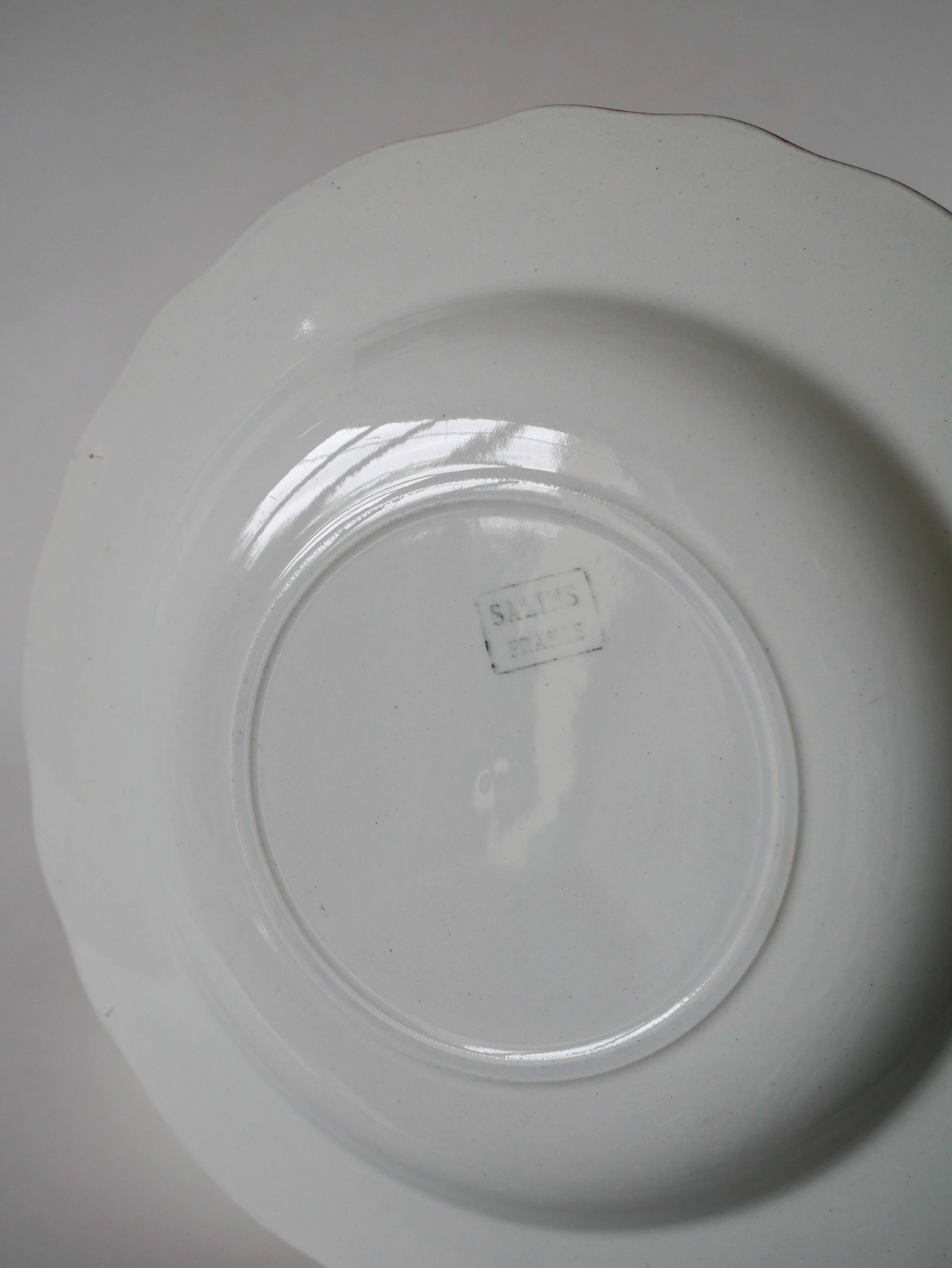 Set of 7 Salins soup plates with serrated edges with flowers 1950