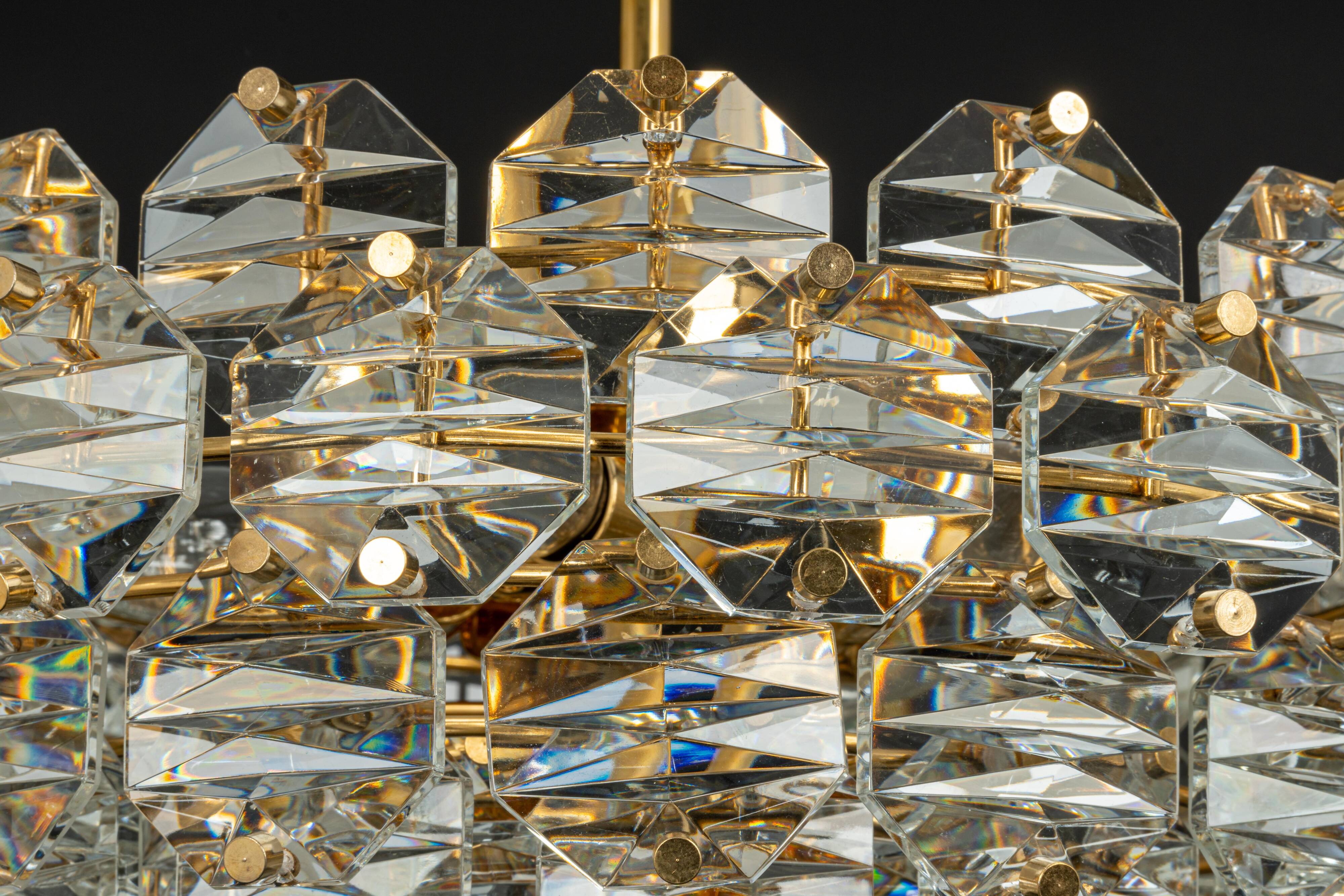 Dazzling chandelier, brass and crystal glass by Kinkeldey, Germany, 1970s.