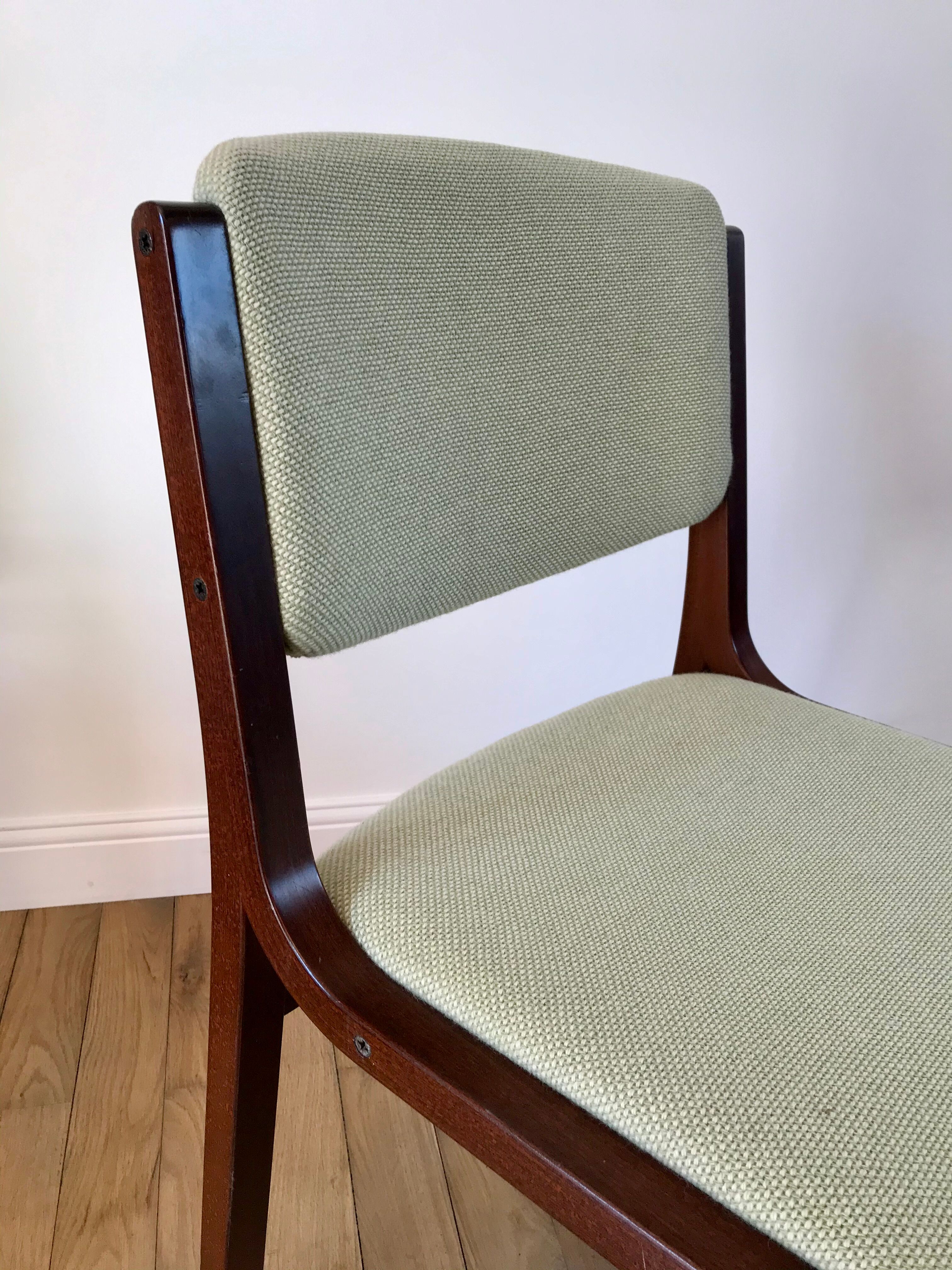 Pair of wooden armchairs and green and ecru fabrics 70s