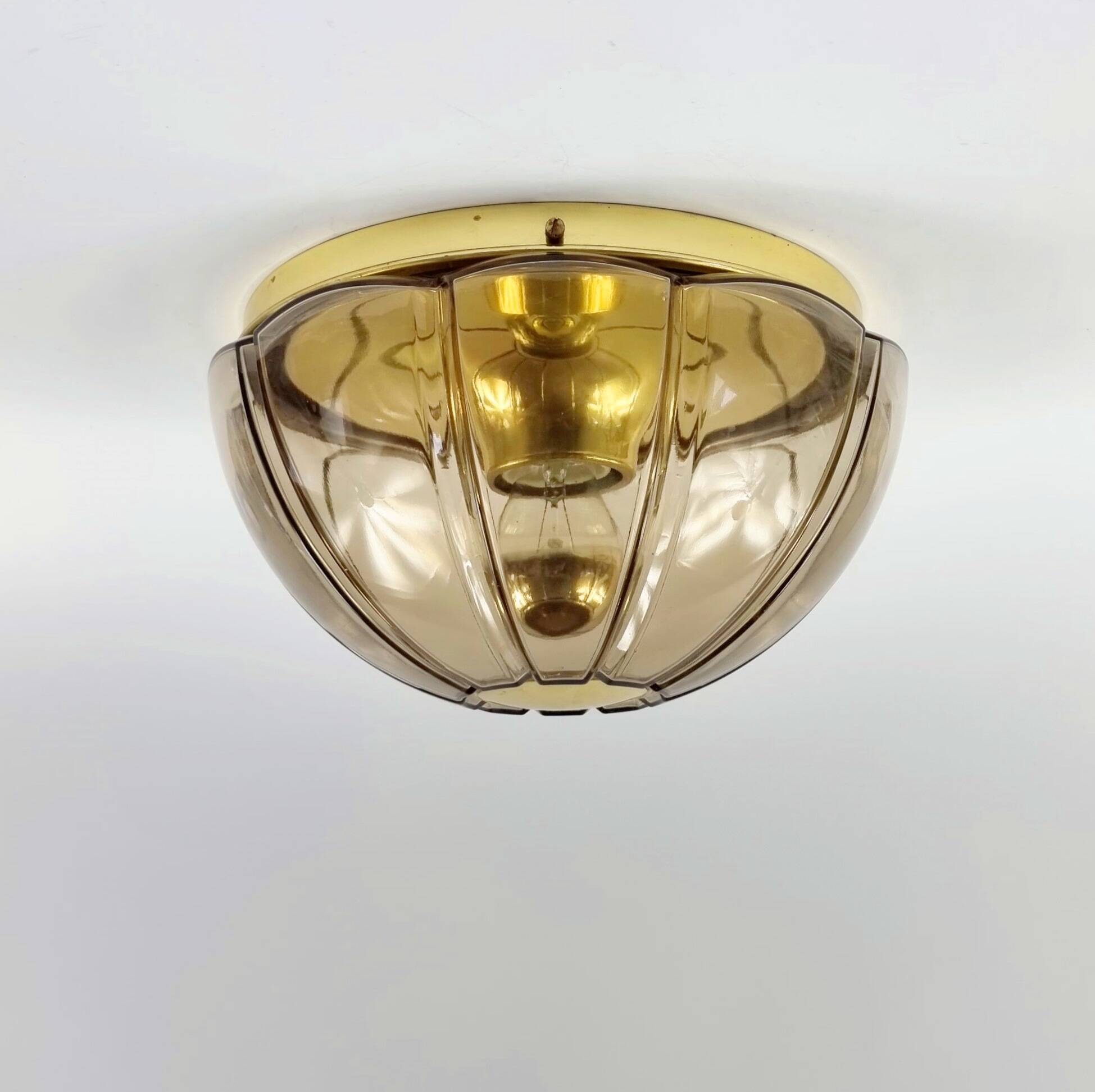 Mid century glass flush mount / ceiling light by limburg, germany, 1960s