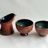 Puisaye Sandstone Coffee Service - Marina Tellier - Signed - Decorated with ideograms