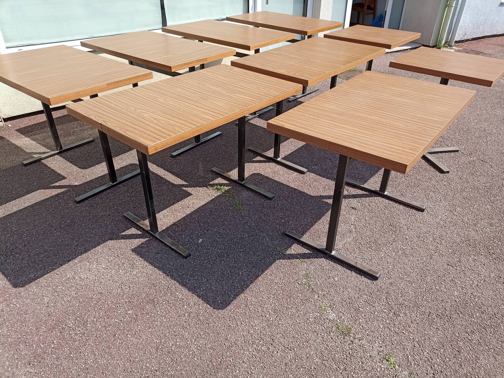Set of 9 metal bistro table wood and formica