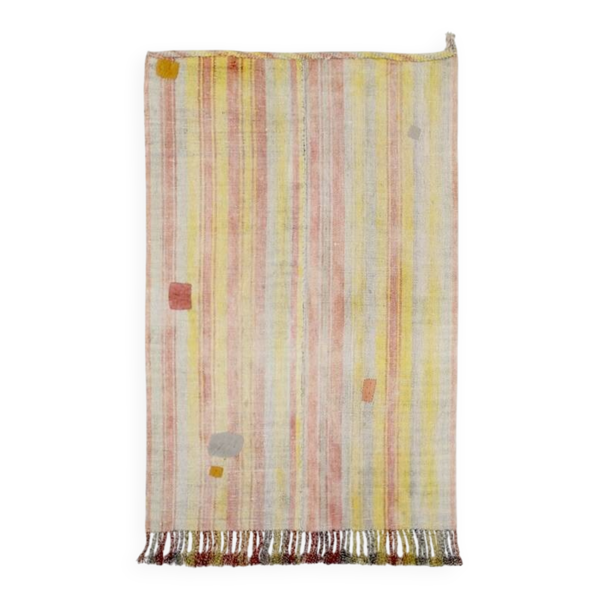 5x7 Pale Red & Yellow Striped Kilim Rug, 147x229Cm