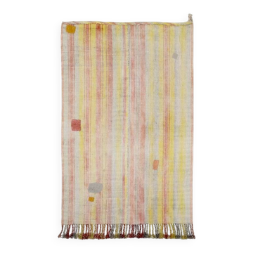 5x7 Pale Red & Yellow Striped Kilim Rug, 147x229Cm