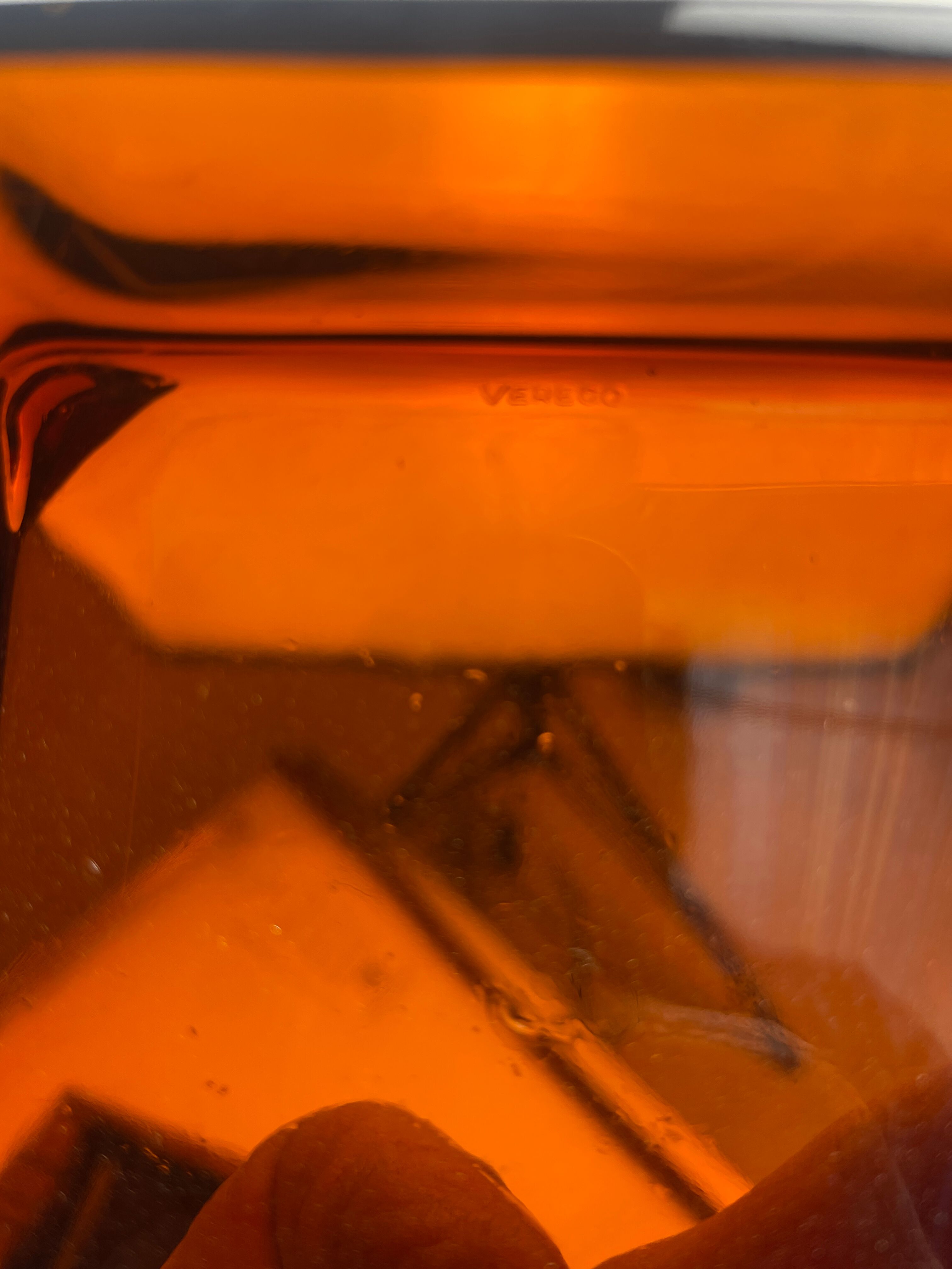 Plateau apéritif service Vereco — verre ambré fumé — France années 70