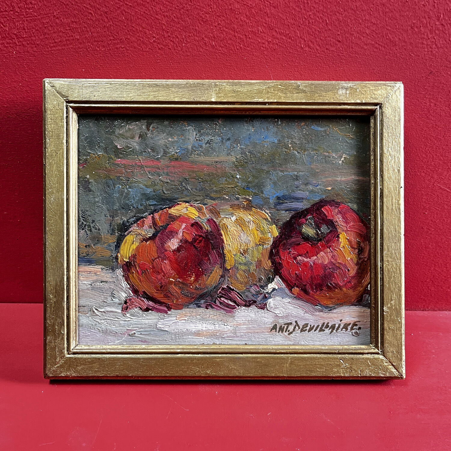 1920s table "3 apples" signed Devillaire