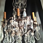Old chandelier with tassels, bronze and crystal, 8 lights. Louis XV style.