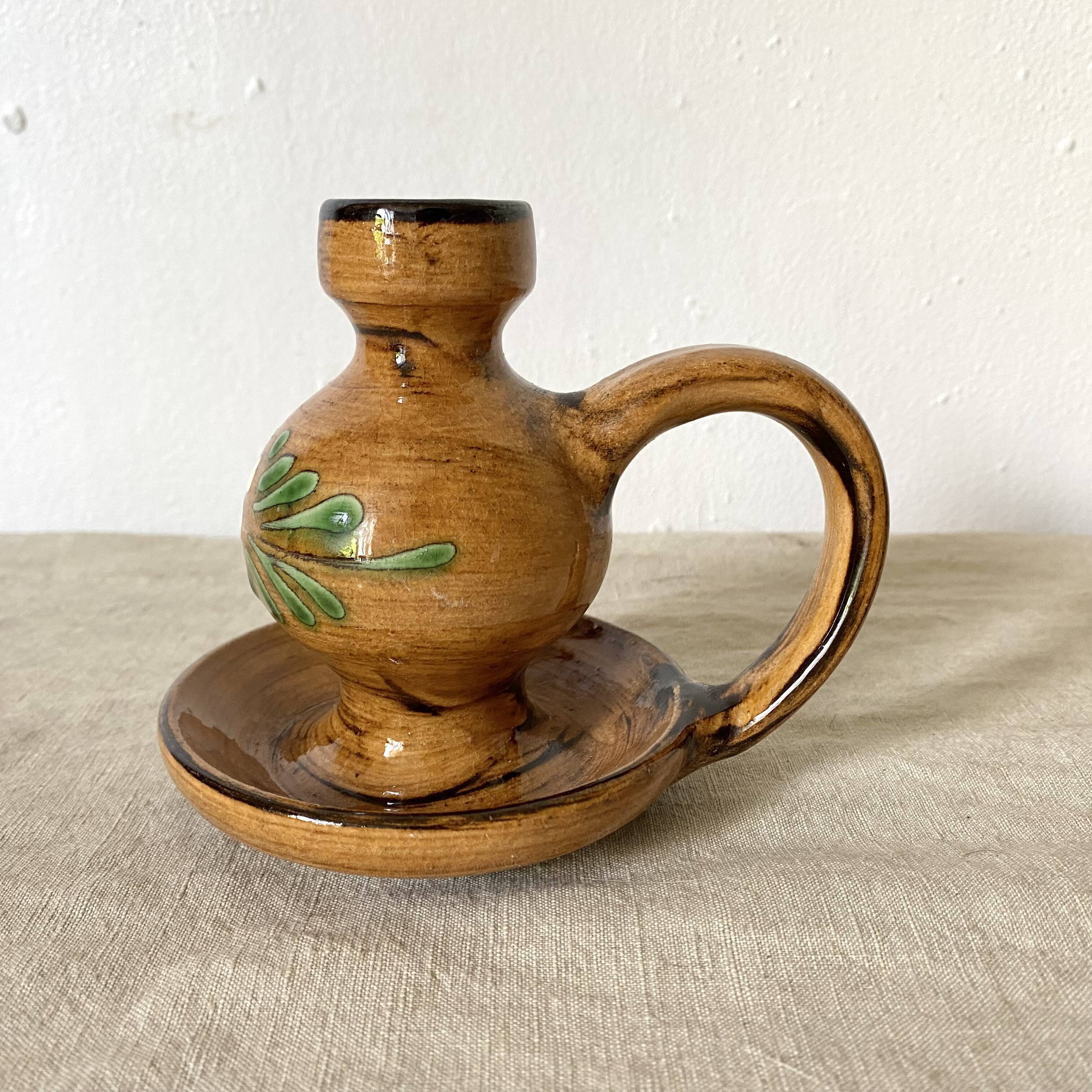 Ceramic thumb candle holder - floral decoration - Alsace