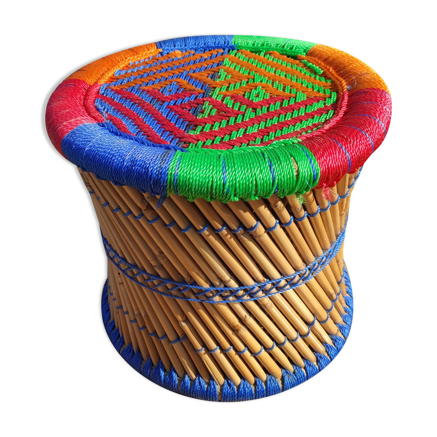 Bamboo stool and ethnic and bohemian rope
