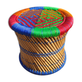 Bamboo stool with ethnic and bohemian rope.