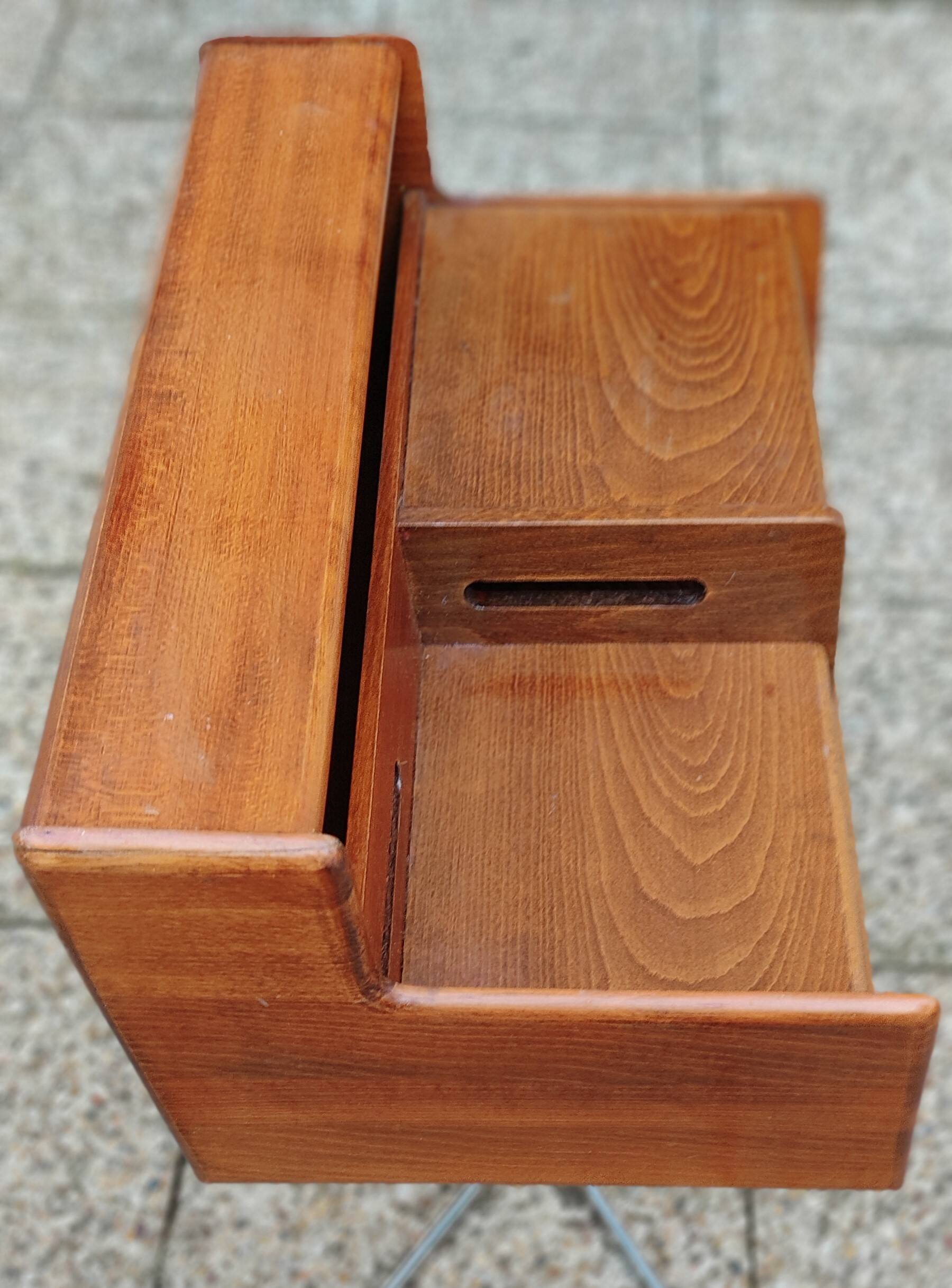 Console, bureau en hêtre et piètement en acier chromé, Italie 1950-1960