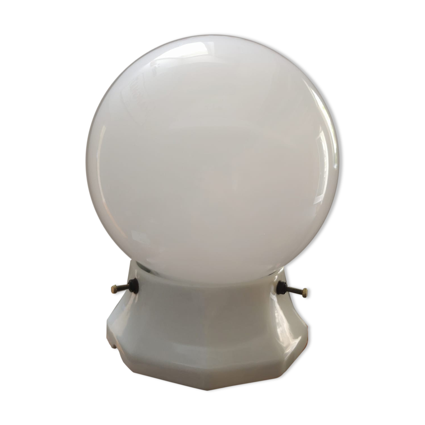 Plafonnier ancien globe opaline blanc porcelaine Ø 15cm Art déco 1930 PETIT MODELE TBE