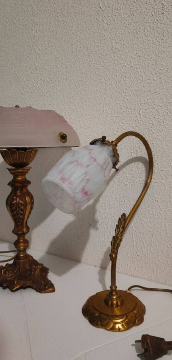 Art nouveau swan neck and tulip glass lamp