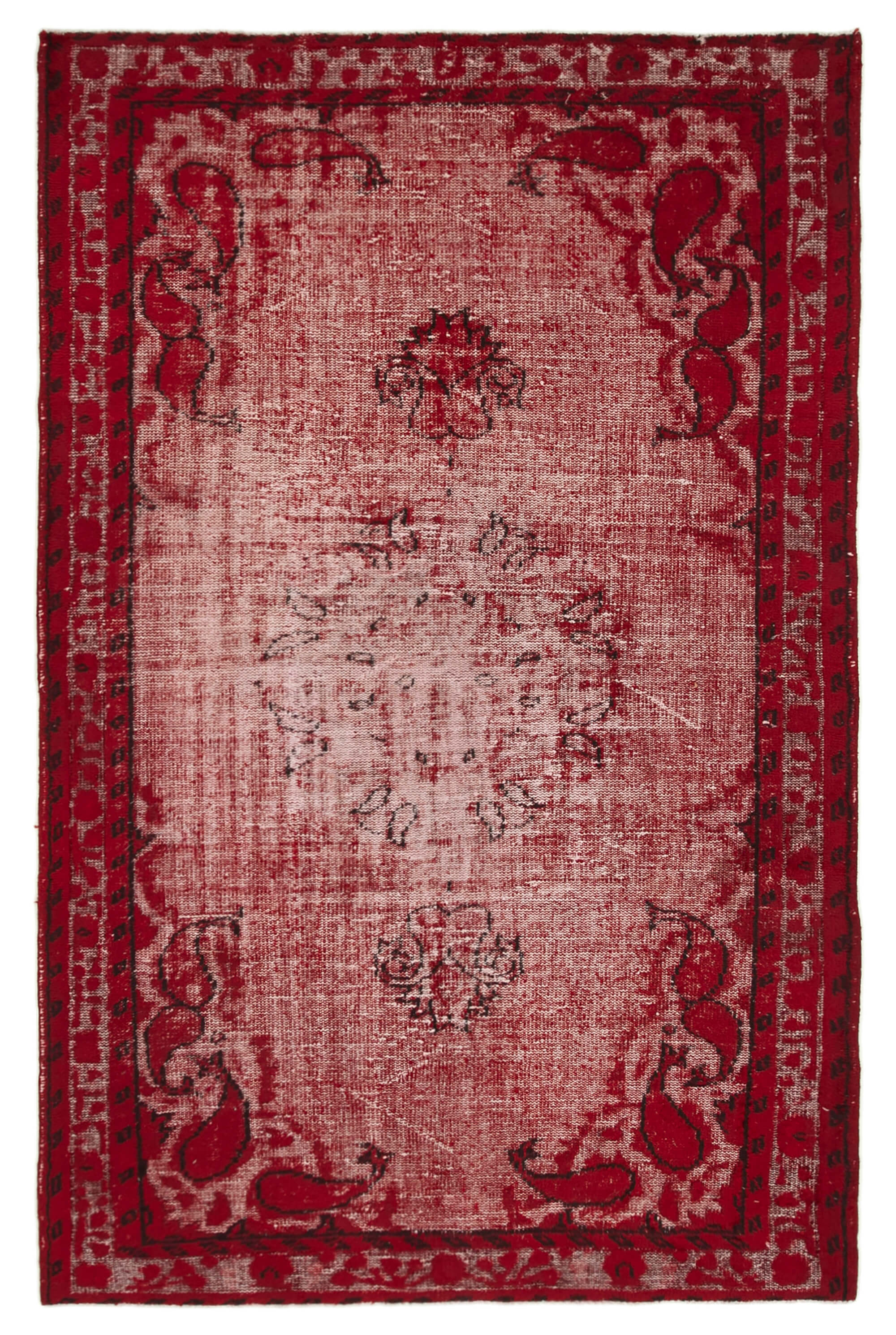 Hand-knotted hi-low pile oriental 1970s 170 cm x 261 cm red carpet