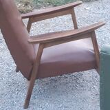 Pair of vintage Scandinavian style armchairs with moleskine compass legs from the 1950s