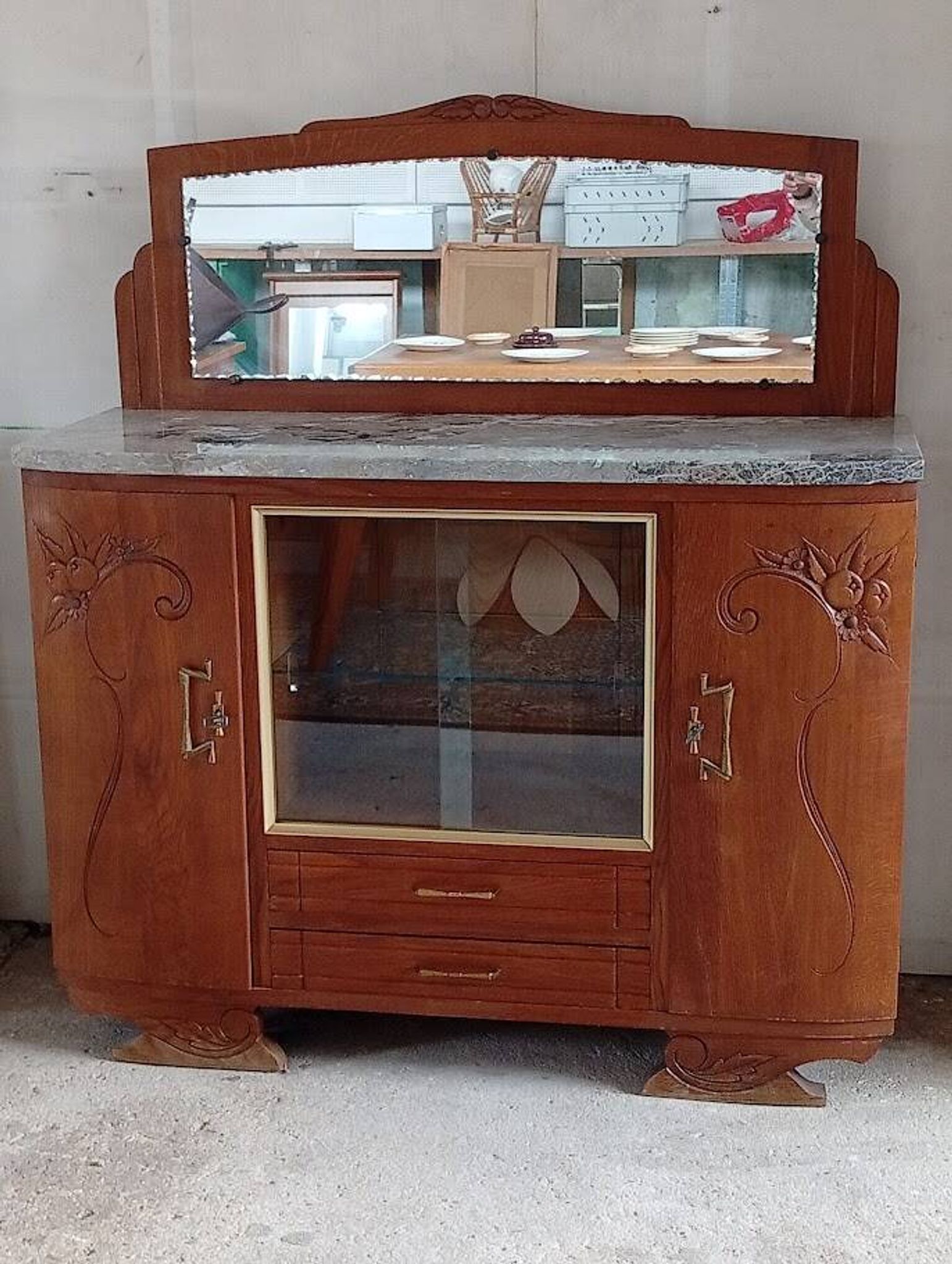 Art Deco Buffet with Marble and Mirror