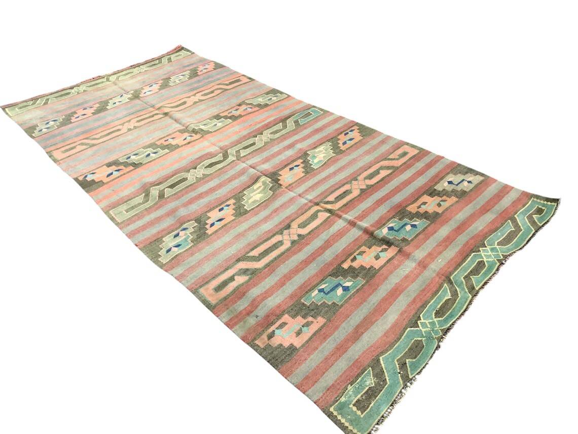 Stripe Oushak Handwoven Tribal Kilim Rug