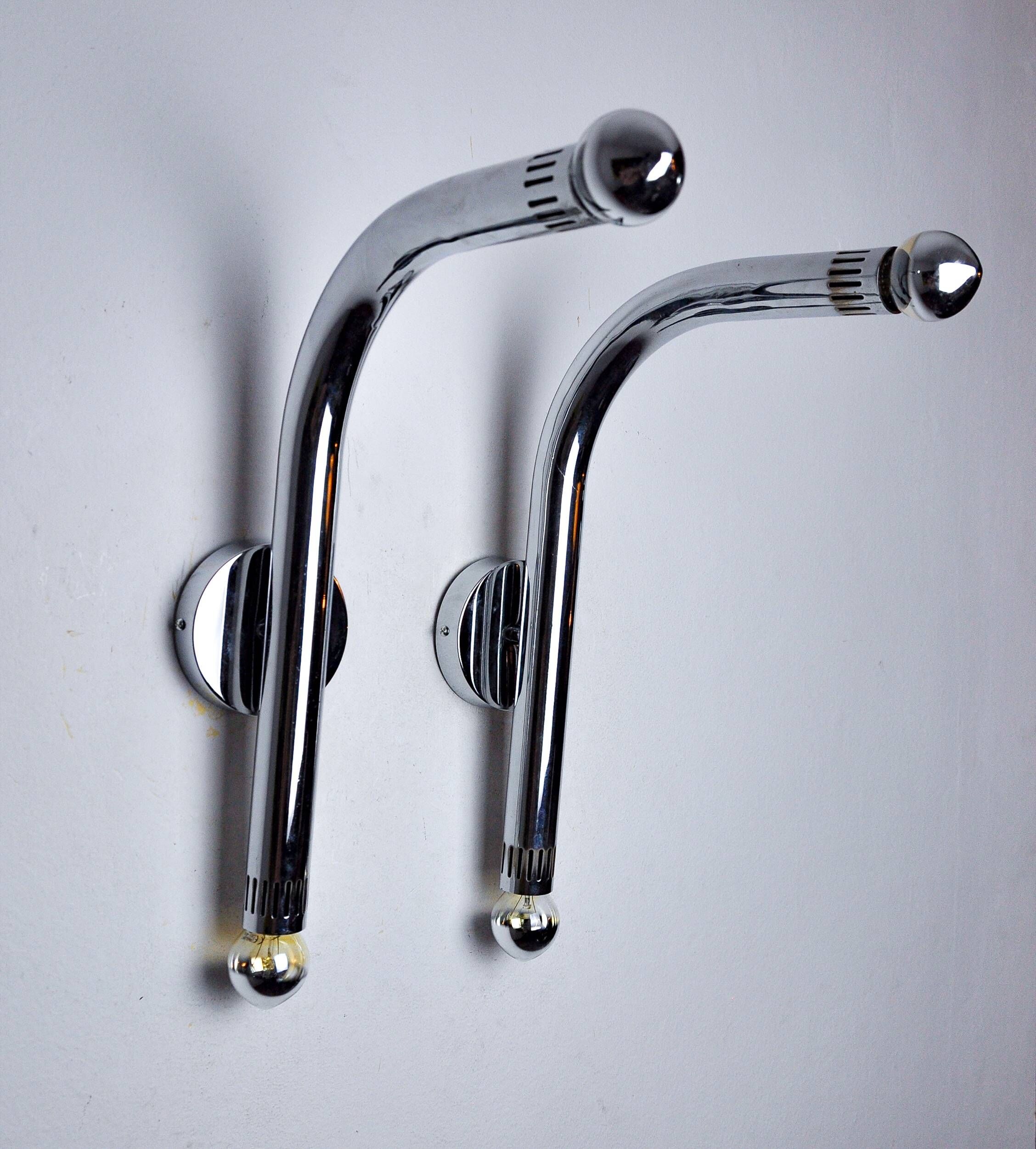 Pair of tubular chrome wall lights Italy, 1970