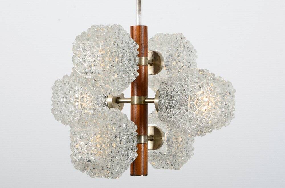 Temde chandelier with frosted glass elements, 1960s